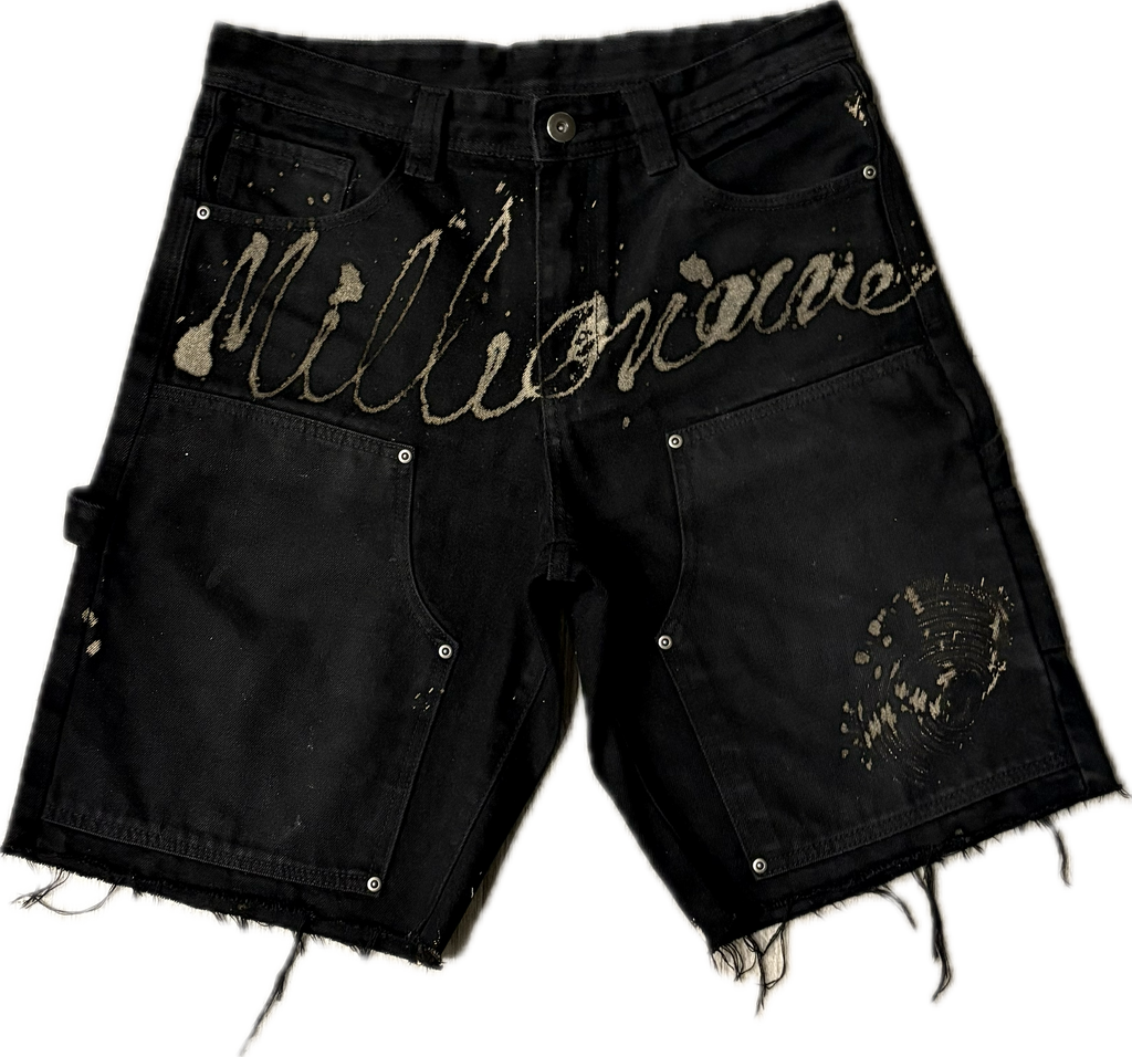 More Millions Black Denim Ash Premium Carpenter Shorts | Millionaire Broke Boiz