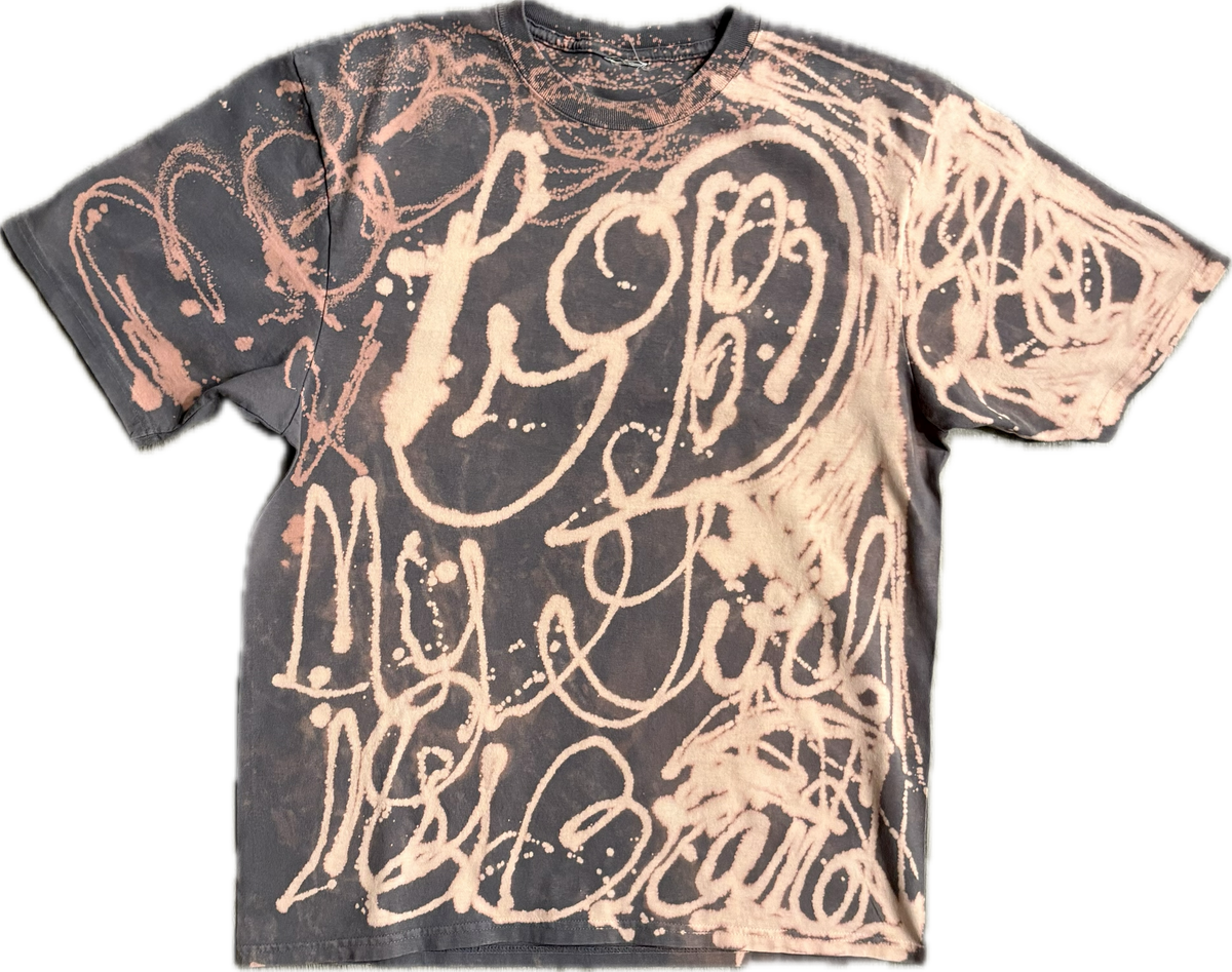 God & I Graffiti Ash Faded Blue Graphic Tee | Millionaire Broke Boiz